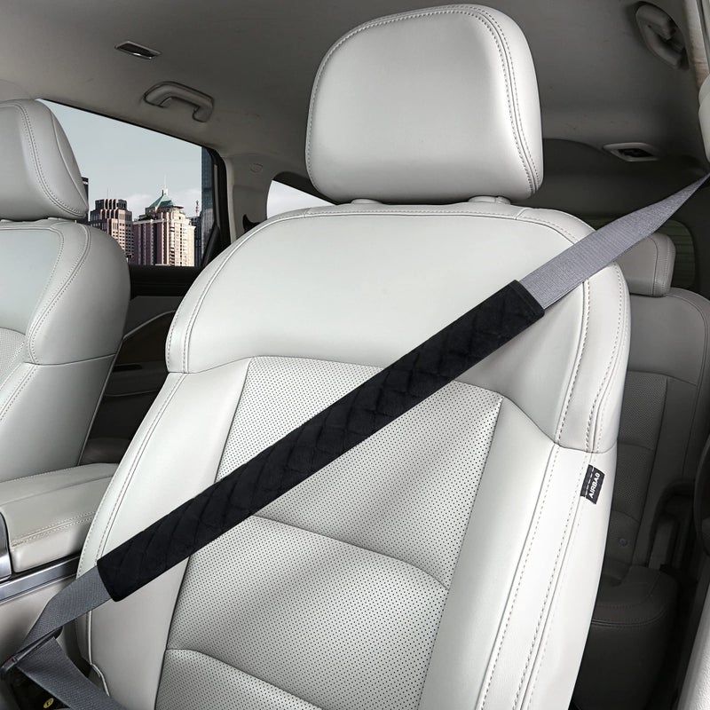 HighnessHwoo Extra Long Seatbelt Covers for Adults Kids Women & Men  Soft Car Seat Belt Strap Cushion for Sedan  SUV  Trucks  Shoulder Neck Chest Protector Pads  Auto Accessories  1pc  Black  19.5in - Image 1